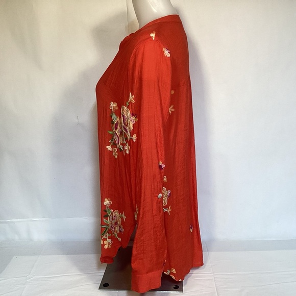 Anthropologie Fig & Flower Orange Embroidered Floral Blouse Women’s size large - Picture 5 of 10